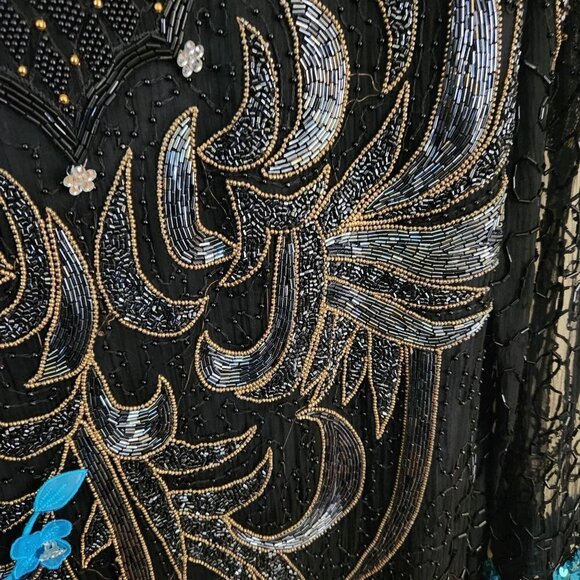 French Collezioni Vintage One Of A Kind Silk Beaded Midi Cocktail Dress Size M - Picture 5 of 9